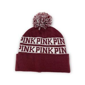 Victoria’s Secret Pink PINK Maroon Cream Pom Beanie Hat Acrylic OSFM Cold Winter